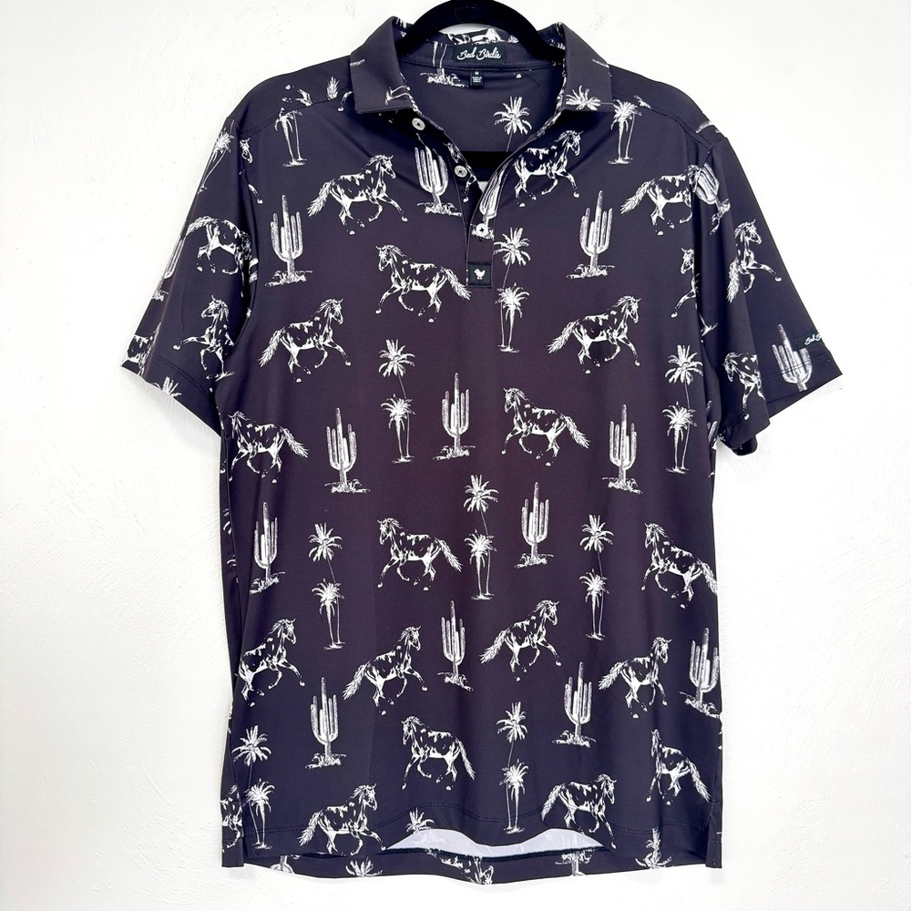 Bad Birdie Core Polo‎ Yeehaw Men's Medium Black Cowboy Stretch Golf Performance